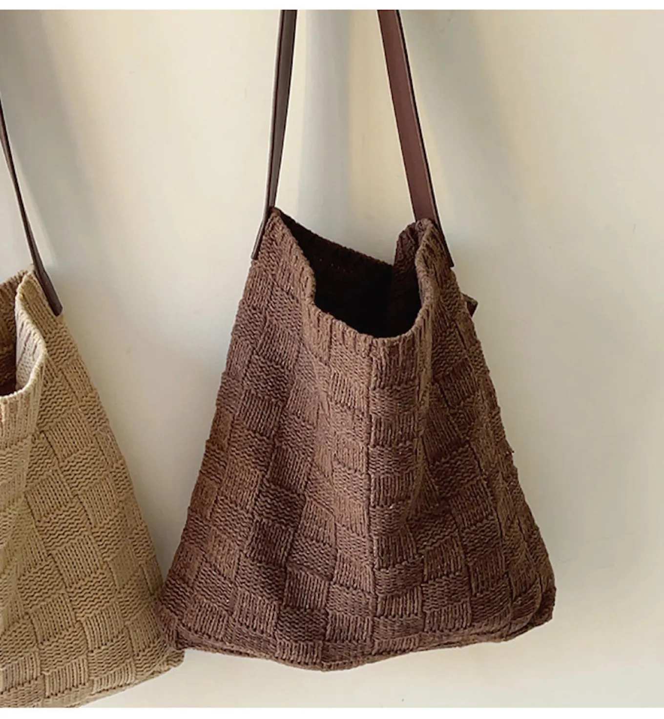Elena Handbags Cotton Knitted Sweater Shoulder Bag with Leather Strap