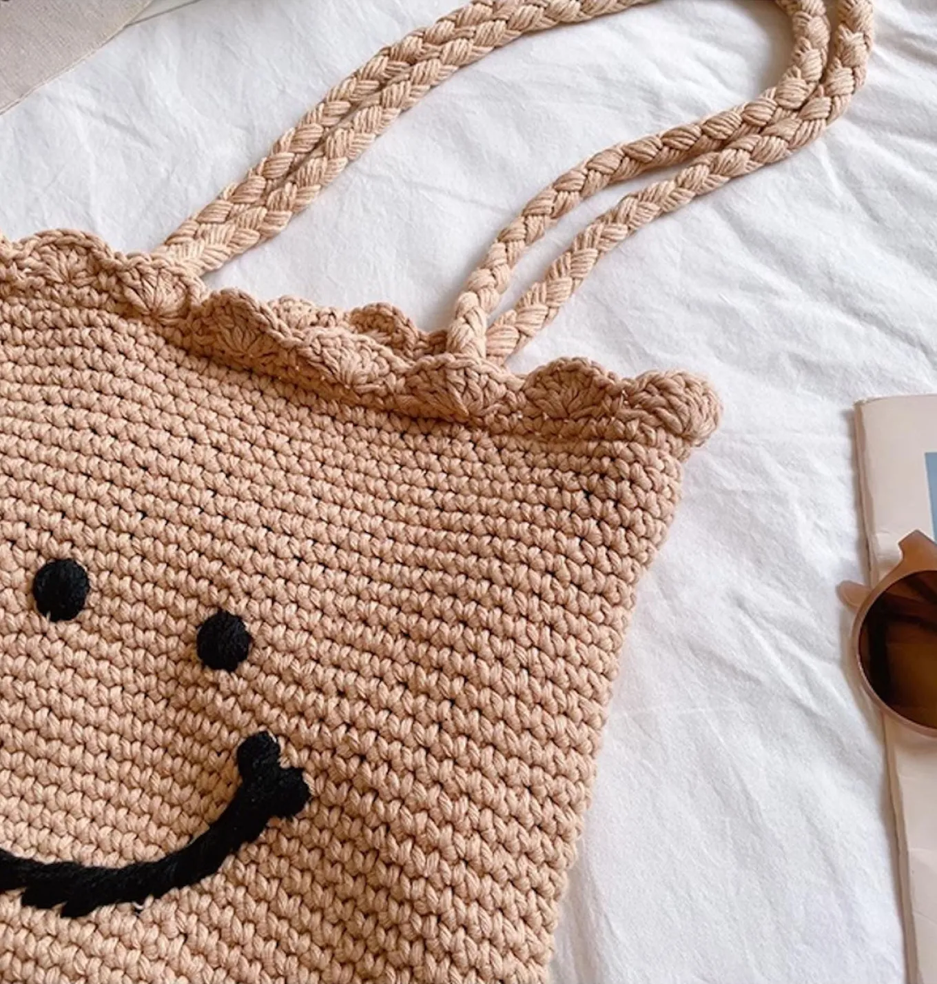 Elena Handbags Cotton Knit Smiley Face Shoulder Bag