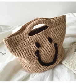 Elena Handbags Cotton Knitted Smiley Face Bag