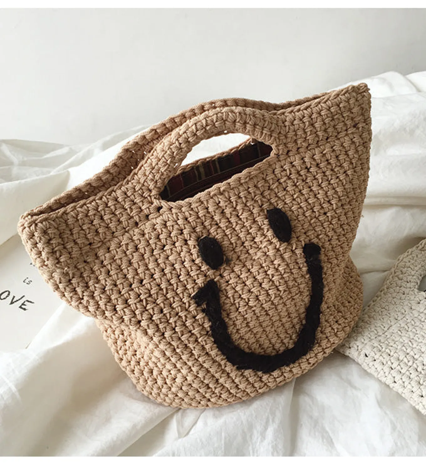 Elena Handbags Cotton Knitted Smiley Face Bag