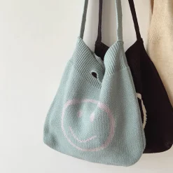Elena Handbags Cotton Knitted Shoulder Bag with Smiley Face