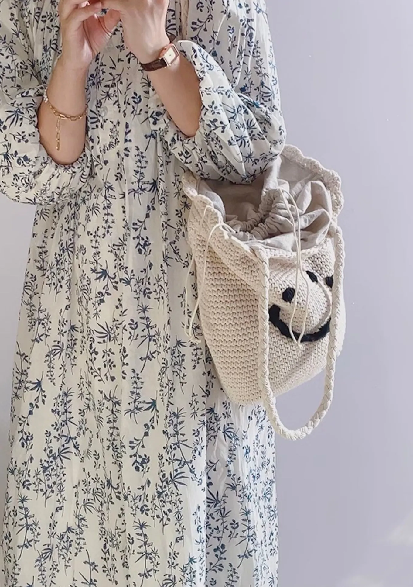 Elena Handbags Cotton Knit Smiley Face Shoulder Bag