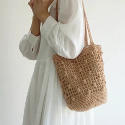 Elena Handbags Crochet Cotton Bucket Shoulder Bag