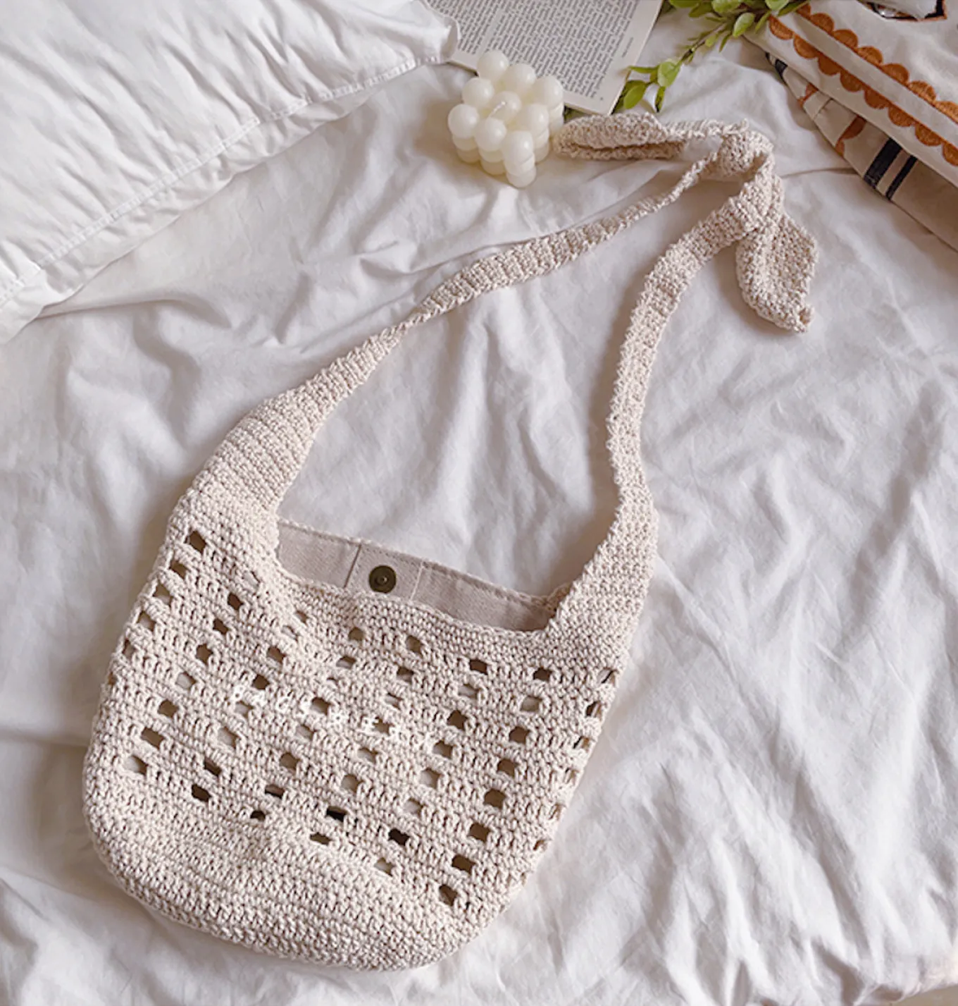 Elena Handbags Crochet Cotton Bucket Shoulder Bag