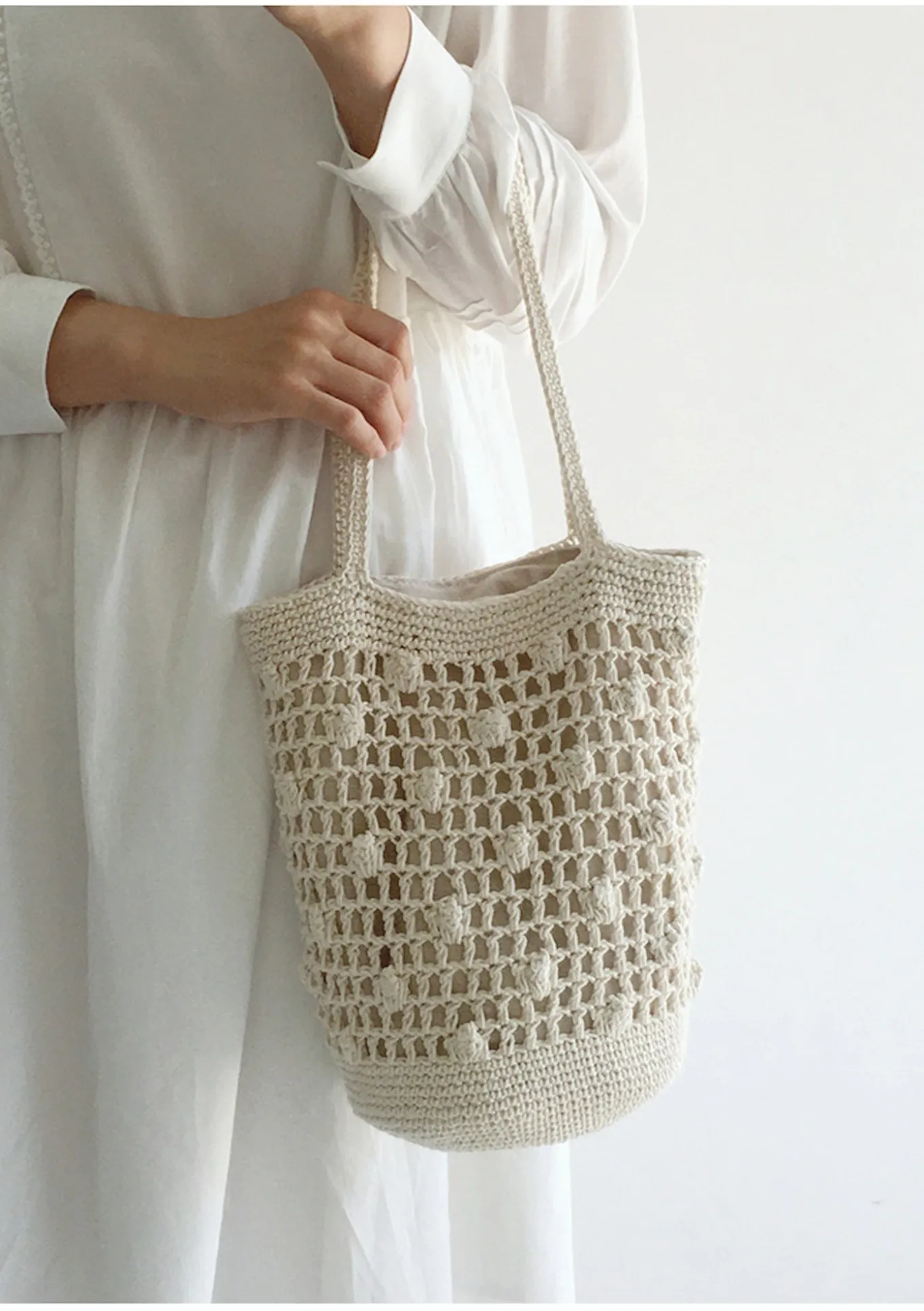 Elena Handbags Crochet Cotton Bucket Shoulder Bag