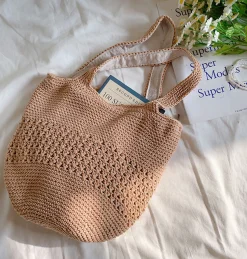 Elena Handbags Crochet Cotton Bucket Bag