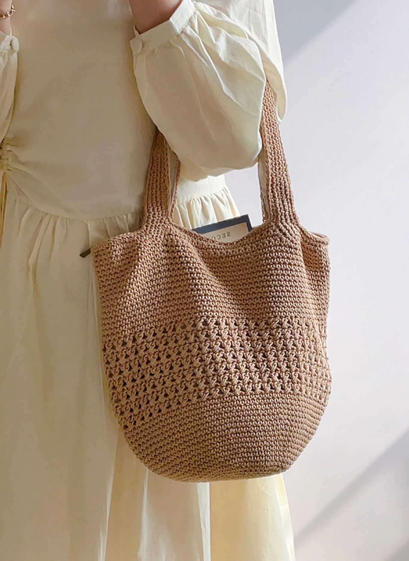 Elena Handbags Crochet Cotton Bucket Bag