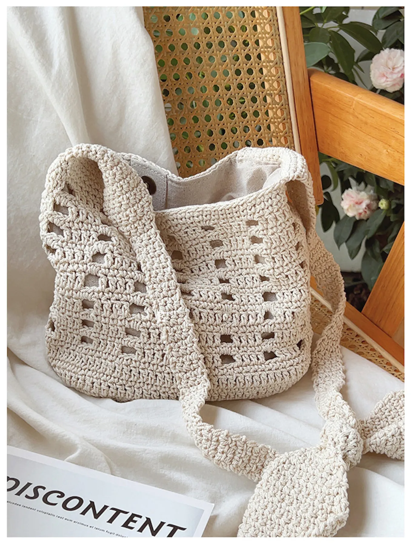 Elena Handbags Crochet Cotton Bucket Shoulder Bag
