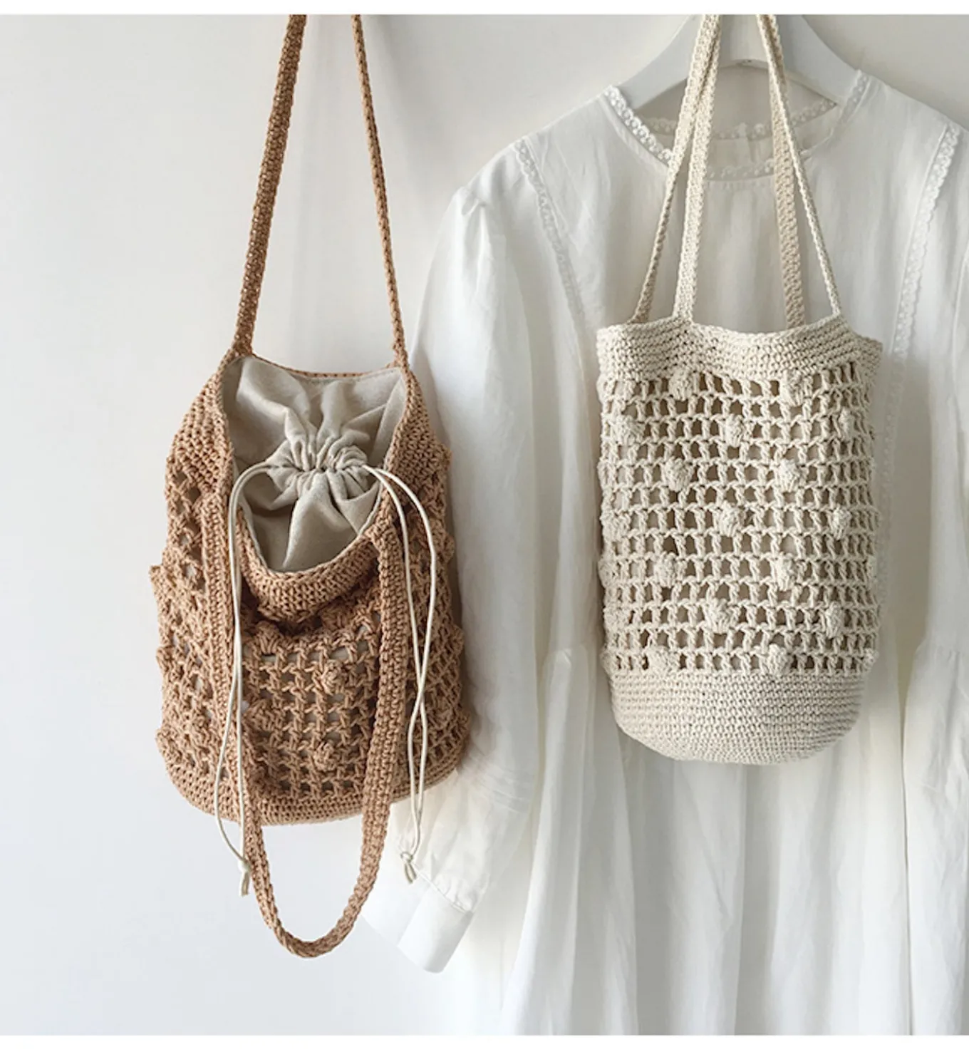 Elena Handbags Crochet Cotton Bucket Shoulder Bag