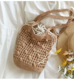 Elena Handbags Crochet Cotton Bucket Shoulder Bag