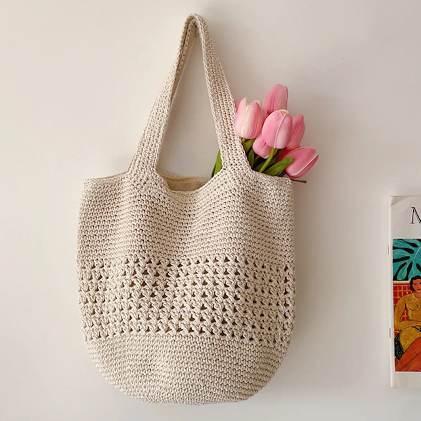 Elena Handbags Crochet Cotton Bucket Bag