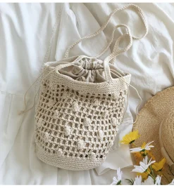 Elena Handbags Crochet Cotton Bucket Shoulder Bag