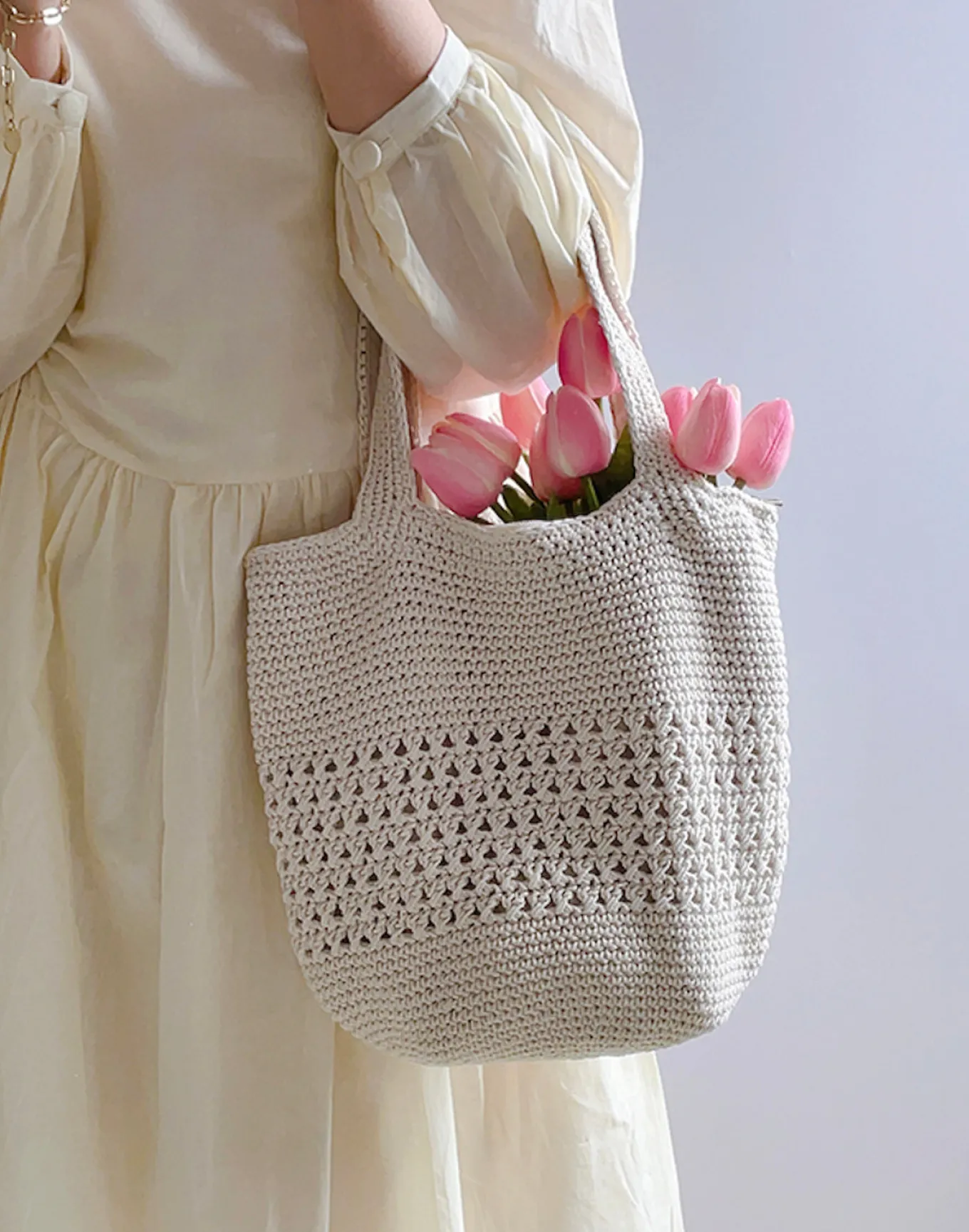 Elena Handbags Crochet Cotton Bucket Bag
