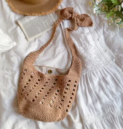 Elena Handbags Crochet Cotton Bucket Shoulder Bag
