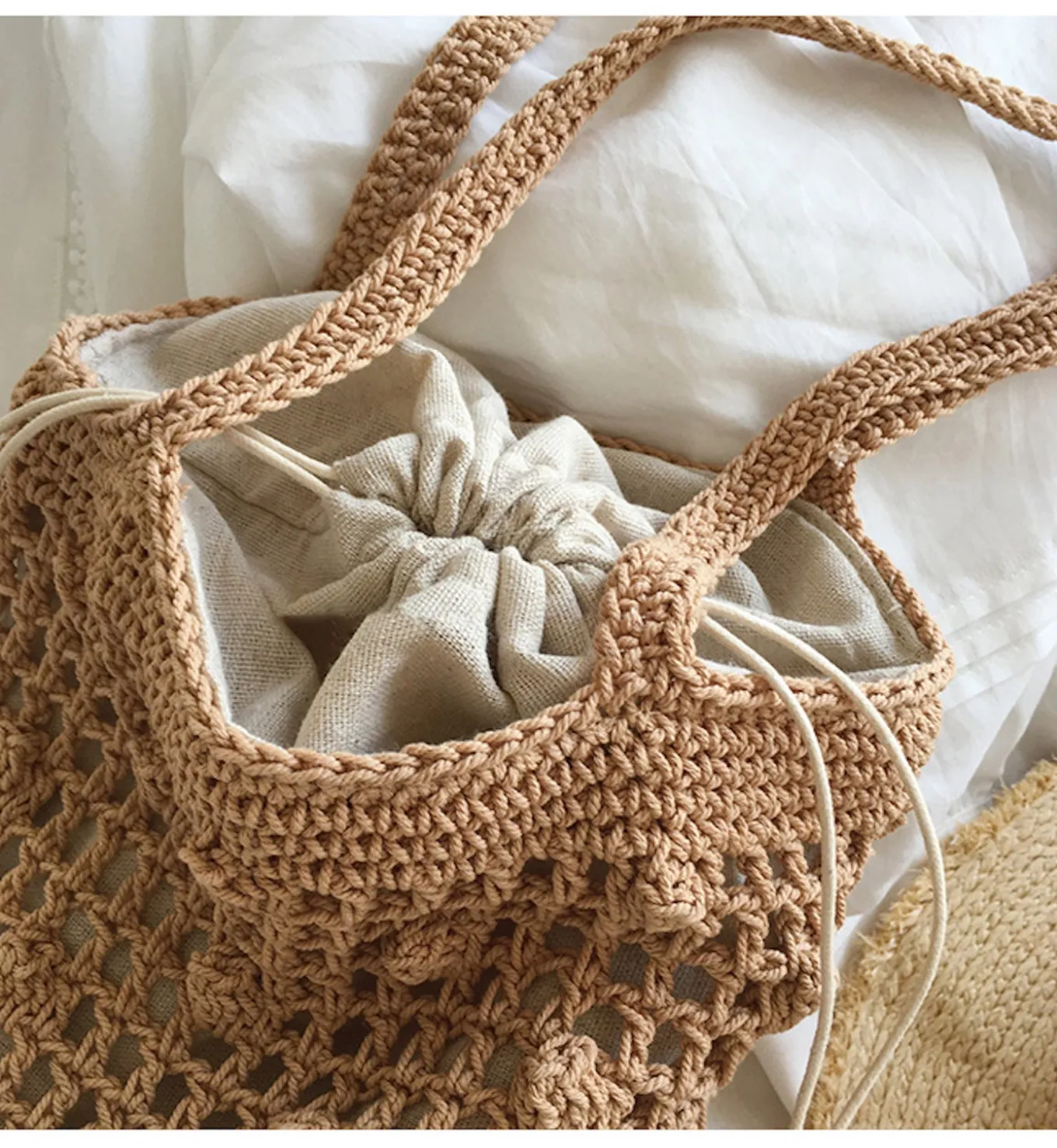 Elena Handbags Crochet Cotton Bucket Shoulder Bag
