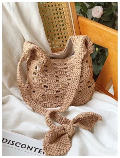 Elena Handbags Crochet Cotton Bucket Shoulder Bag