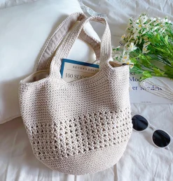 Elena Handbags Crochet Cotton Bucket Bag