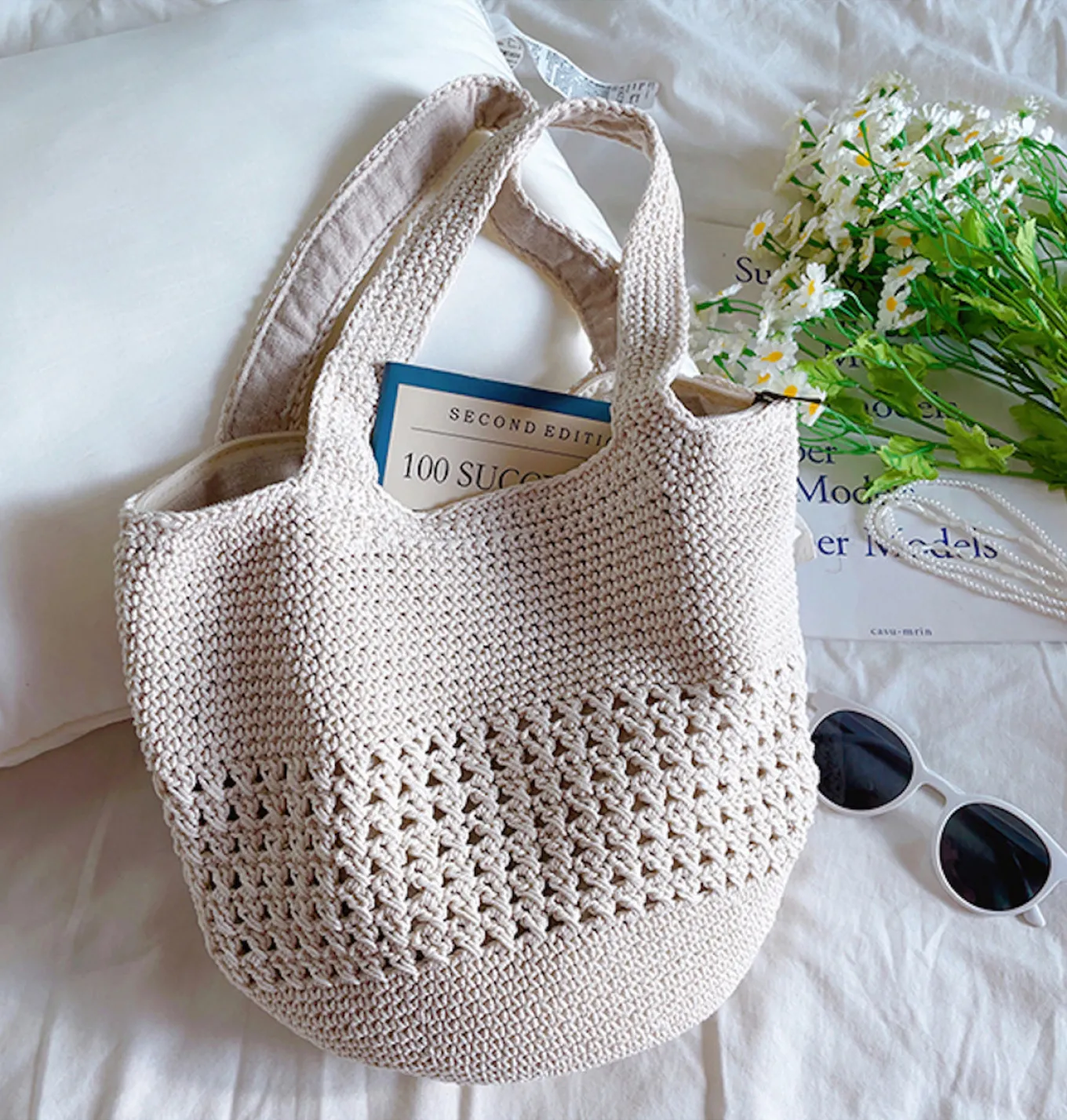 Elena Handbags Crochet Cotton Bucket Bag