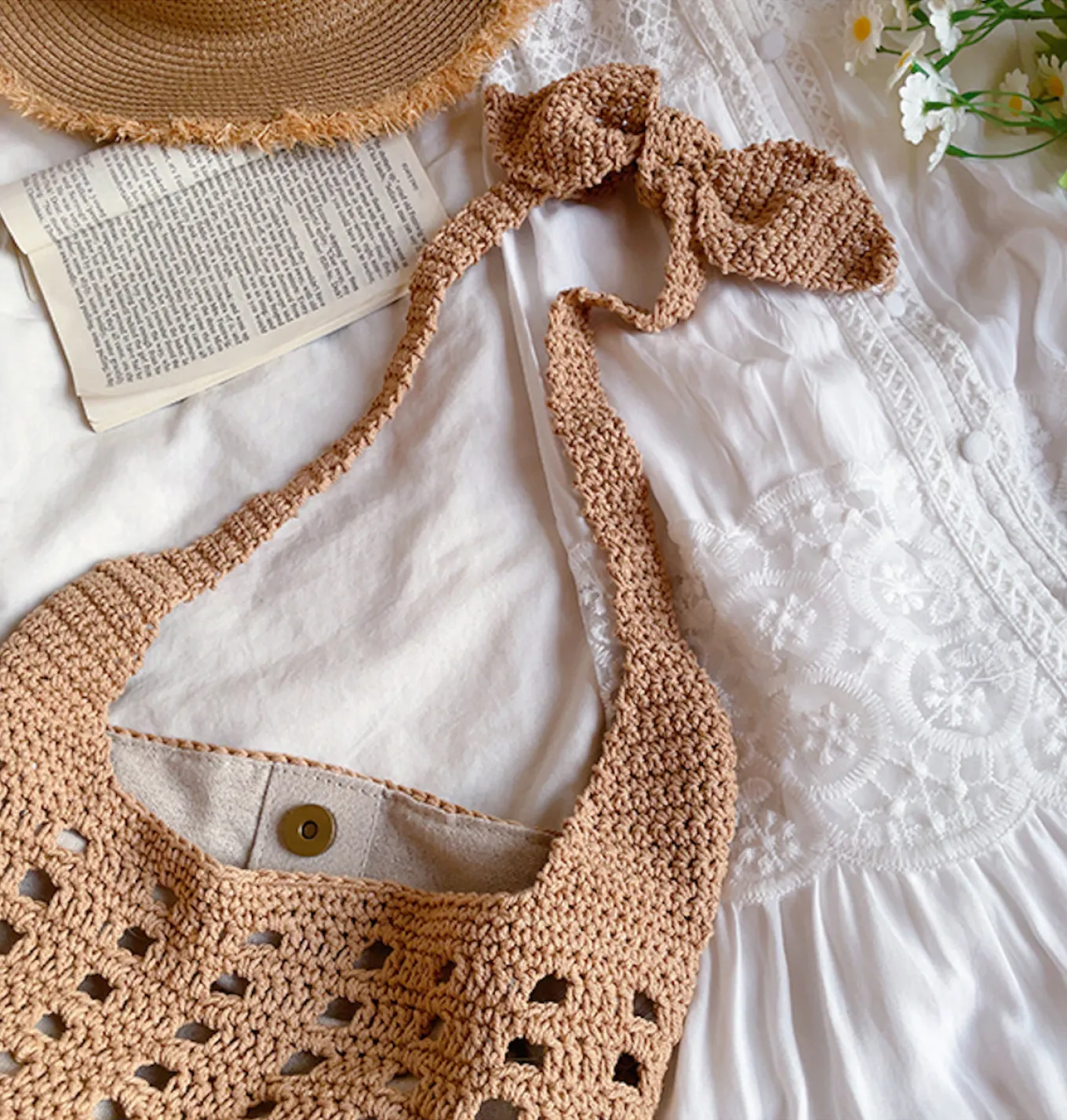 Elena Handbags Crochet Cotton Bucket Shoulder Bag