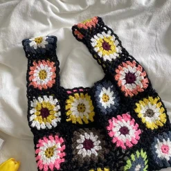 Elena Handbags Crochet Granny Square Patchwork Shoulder Bag