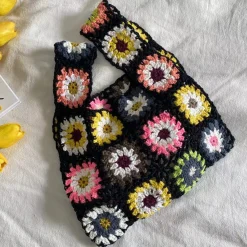 Elena Handbags Crochet Granny Square Patchwork Shoulder Bag