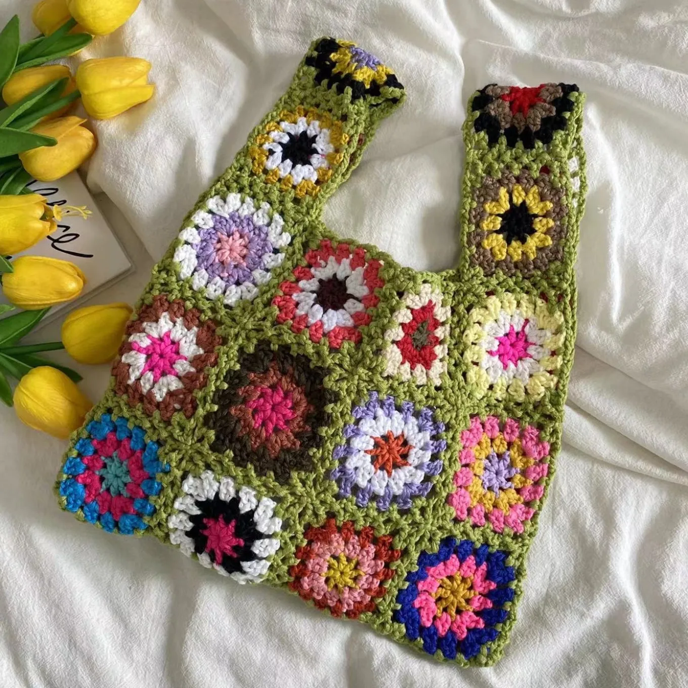 Elena Handbags Crochet Granny Square Patchwork Shoulder Bag