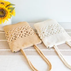 Elena Handbags Crochet Medium Cotton Bag with Floral Design