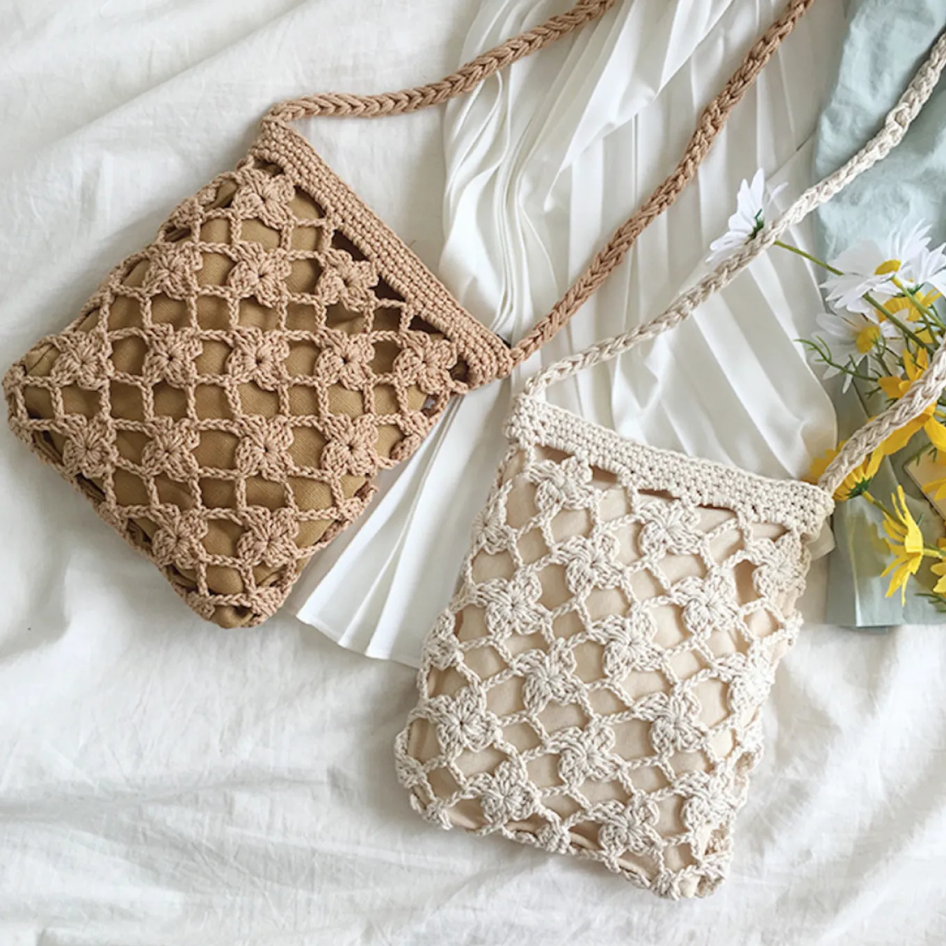 Elena Handbags Crochet Shoulder Crossbody Bag