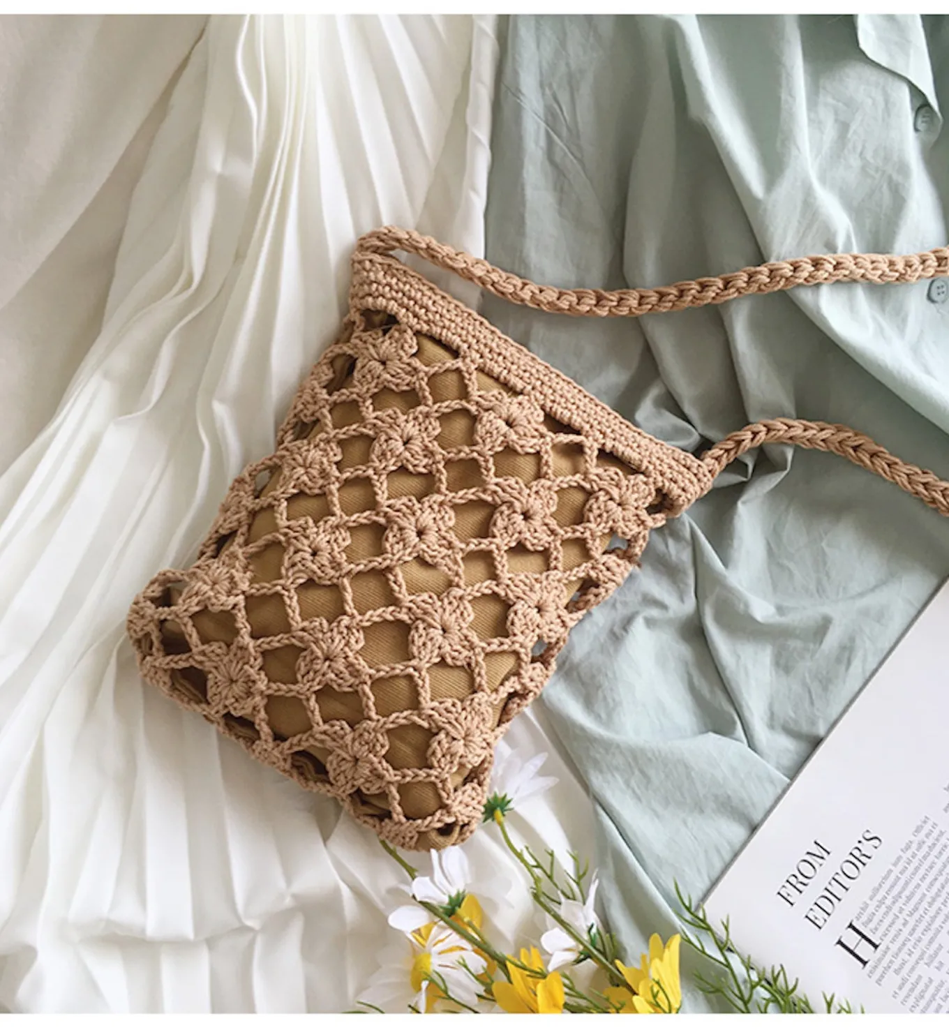 Elena Handbags Crochet Shoulder Crossbody Bag