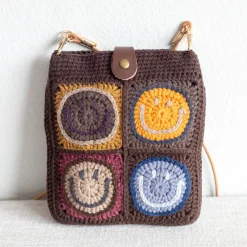 Elena Handbags Crochet Smiley Face Shoulder Bag