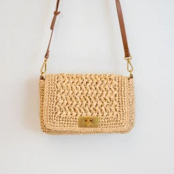 Elena Handbags Crossbody Leather and Straw Bag