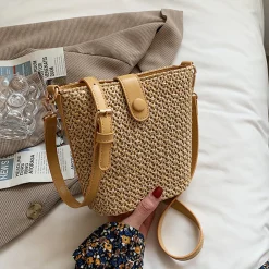 Elena Handbags Crossbody Leather and Straw Bag