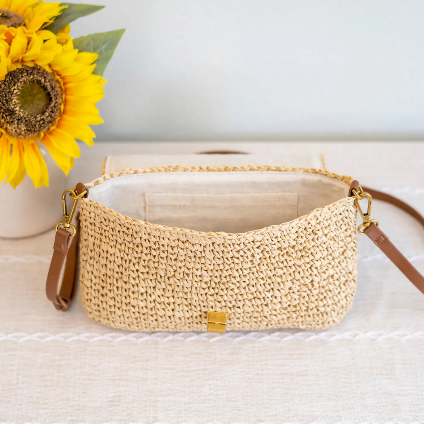 Elena Handbags Crossbody Leather and Straw Bag