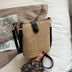 Elena Handbags Crossbody Leather and Straw Bag