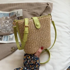 Elena Handbags Crossbody Leather and Straw Bag