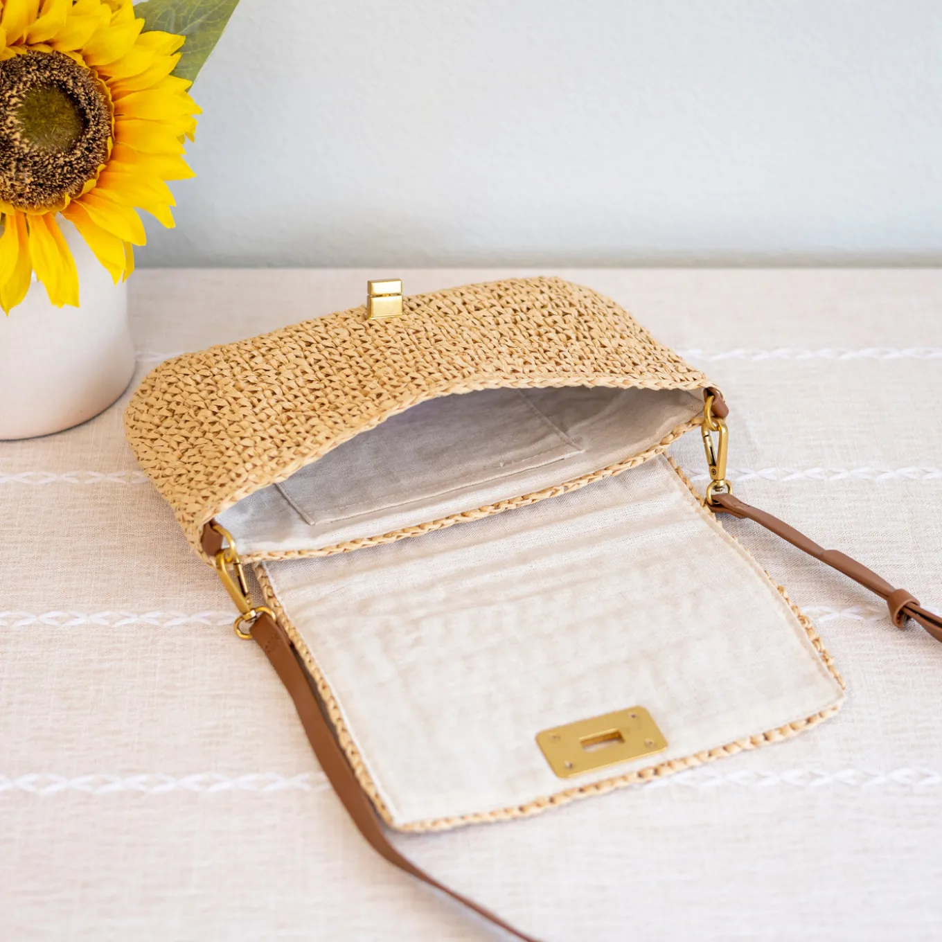 Elena Handbags Crossbody Leather and Straw Bag