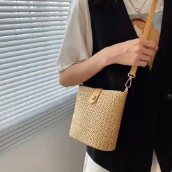 Elena Handbags Crossbody Leather and Straw Bag