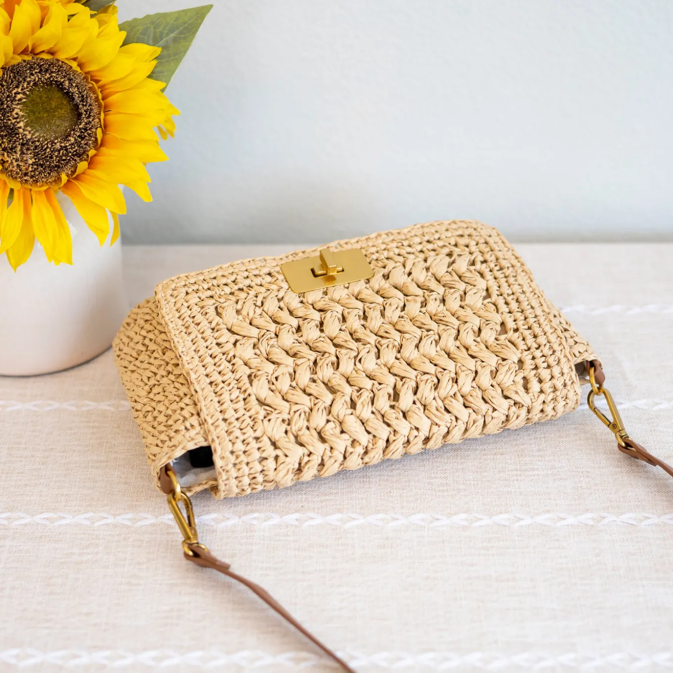 Elena Handbags Crossbody Leather and Straw Bag