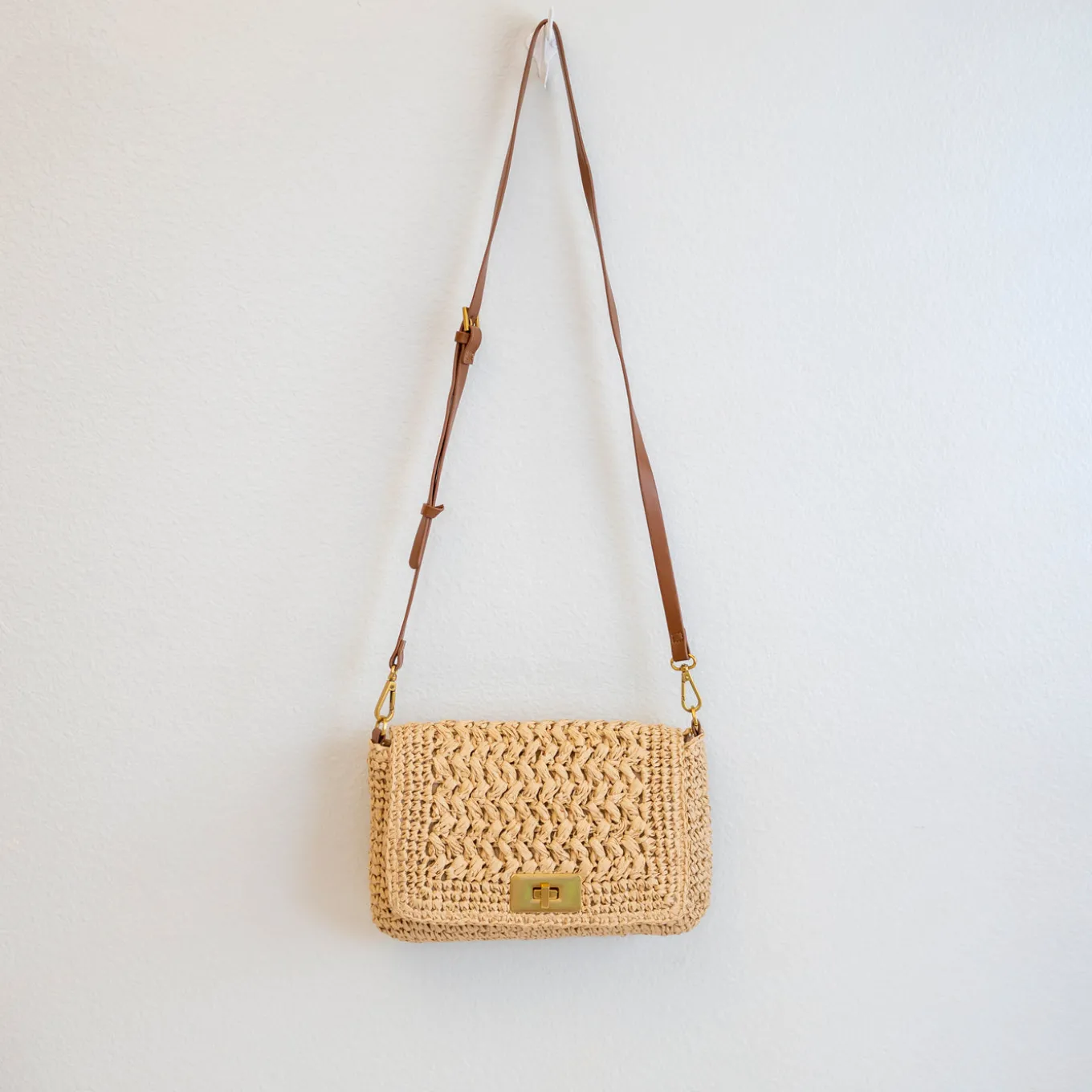 Elena Handbags Crossbody Leather and Straw Bag