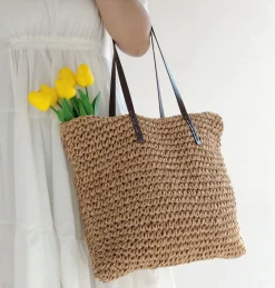Elena Handbags Everyday Large Straw Woven Summer Bag