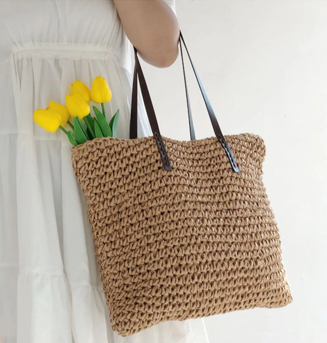 Elena Handbags Everyday Large Straw Woven Summer Bag