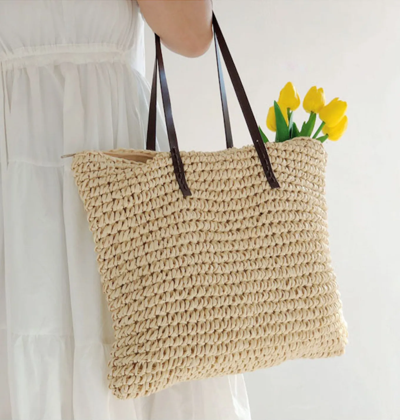 Elena Handbags Everyday Large Straw Woven Summer Bag