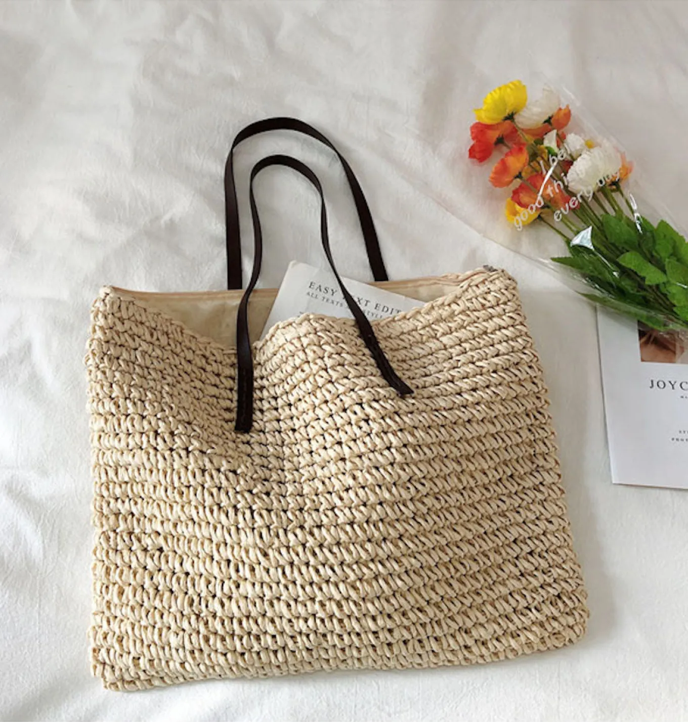 Elena Handbags Everyday Large Straw Woven Summer Bag