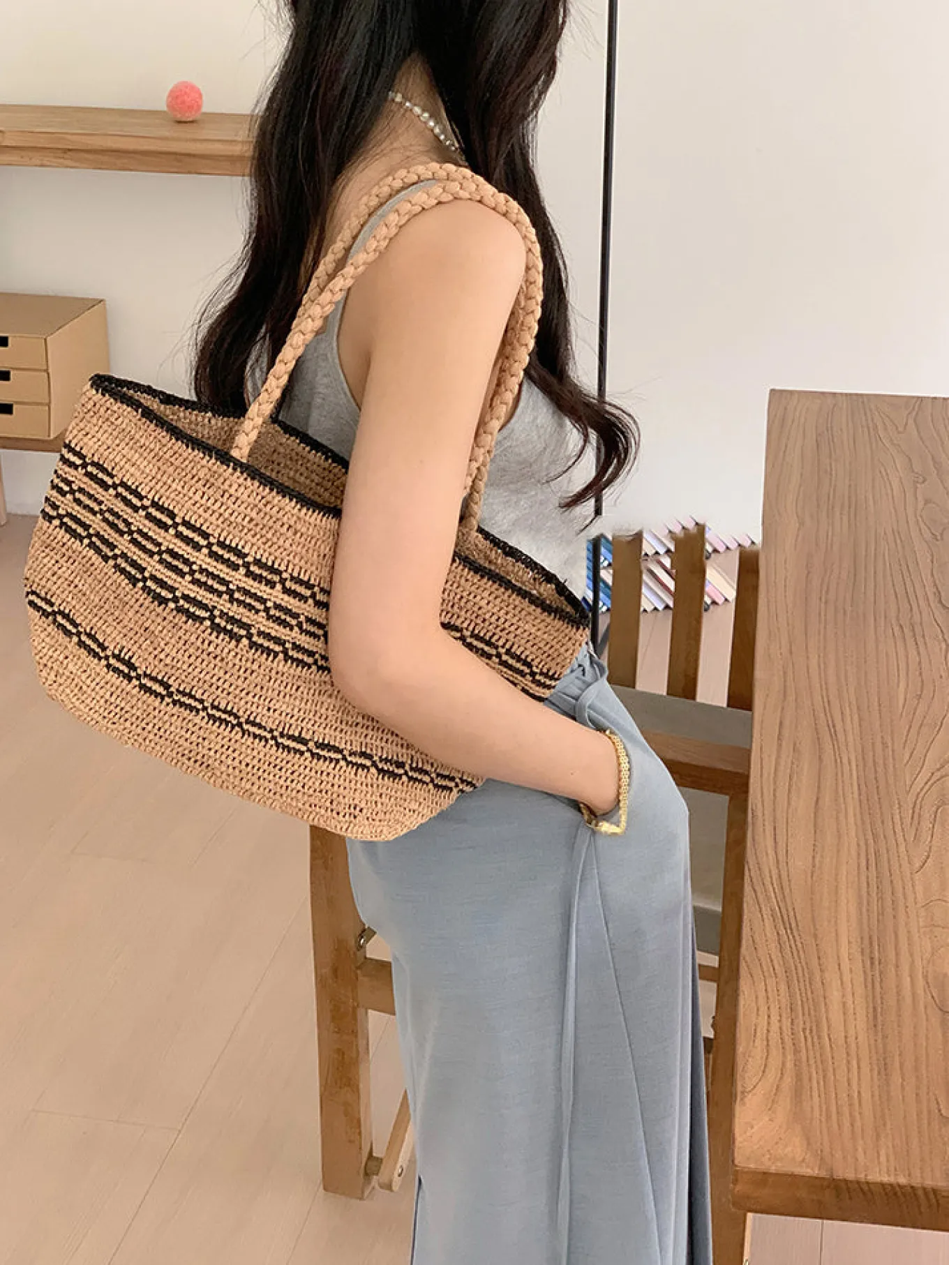 Elena Handbags Everyday Small Raffia Straw Handbag