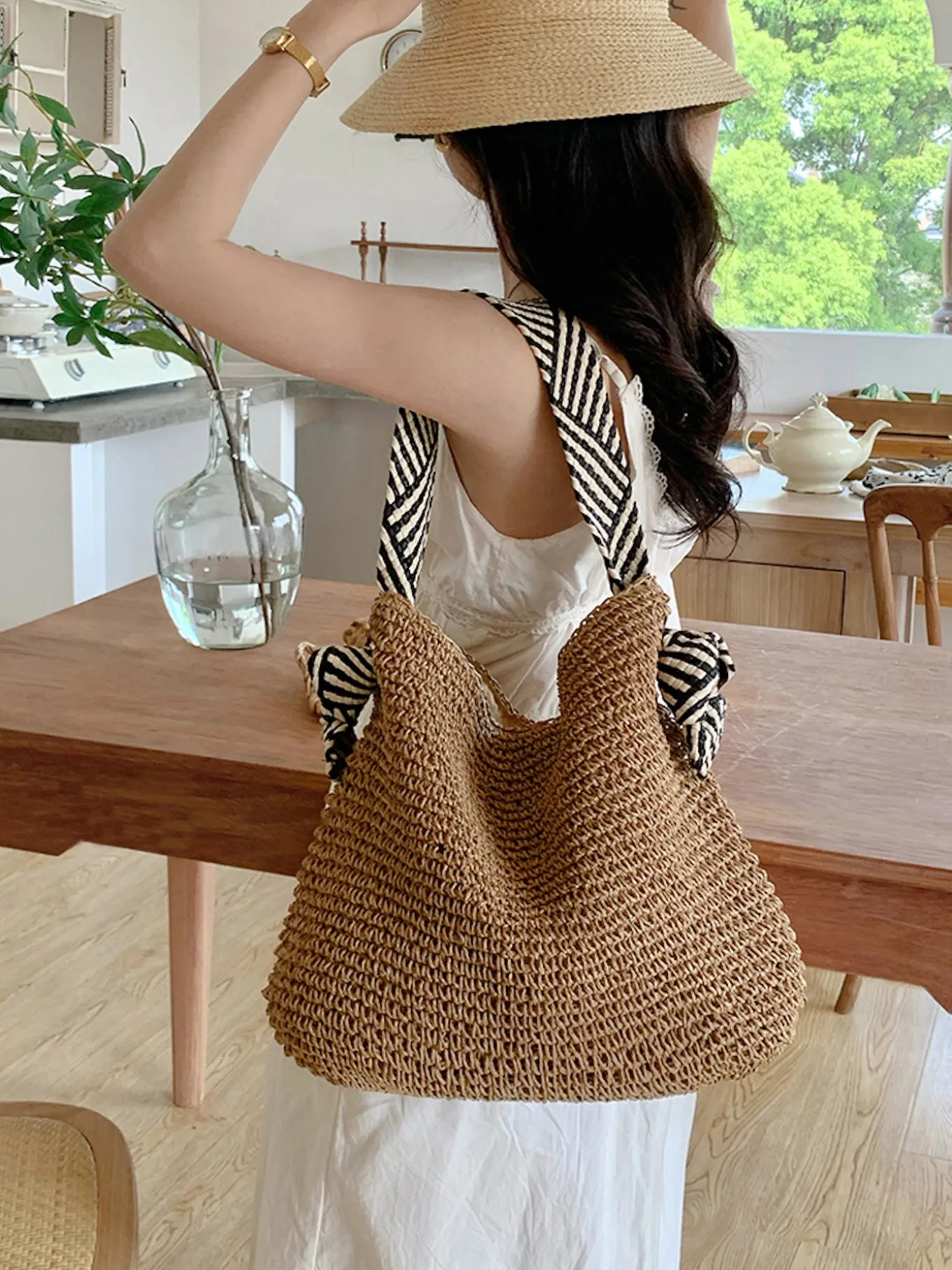 Elena Handbags Fashion Straw Shoulder Bag