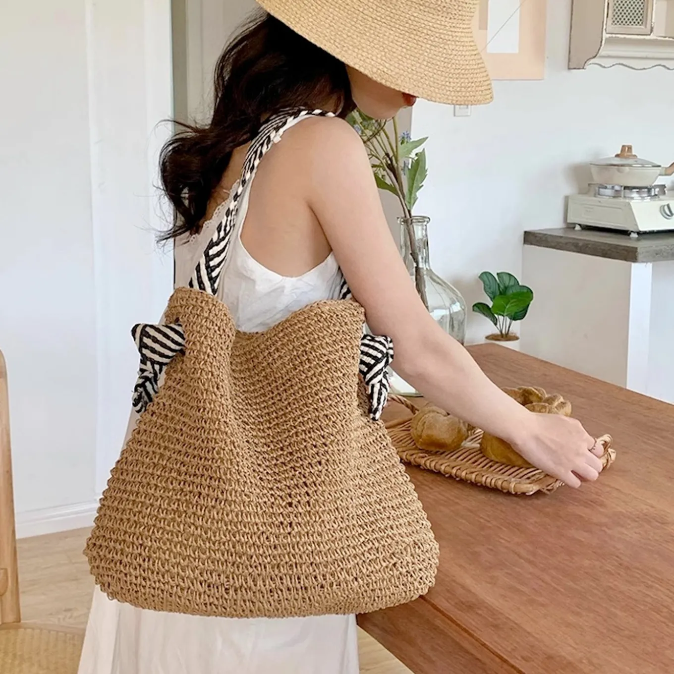 Elena Handbags Fashion Straw Shoulder Bag