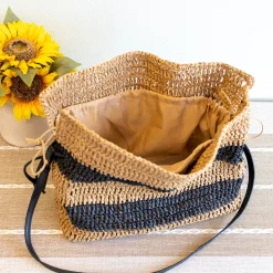 Elena Handbags Fashion Stripe Straw Drawstring Bag