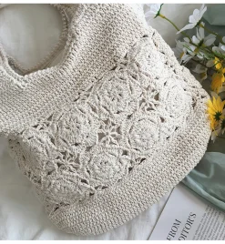 Elena Handbags Floral Cotton Knitted Shoulder Bag