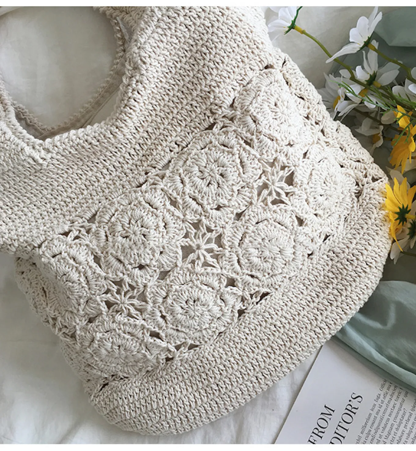 Elena Handbags Floral Cotton Knitted Shoulder Bag