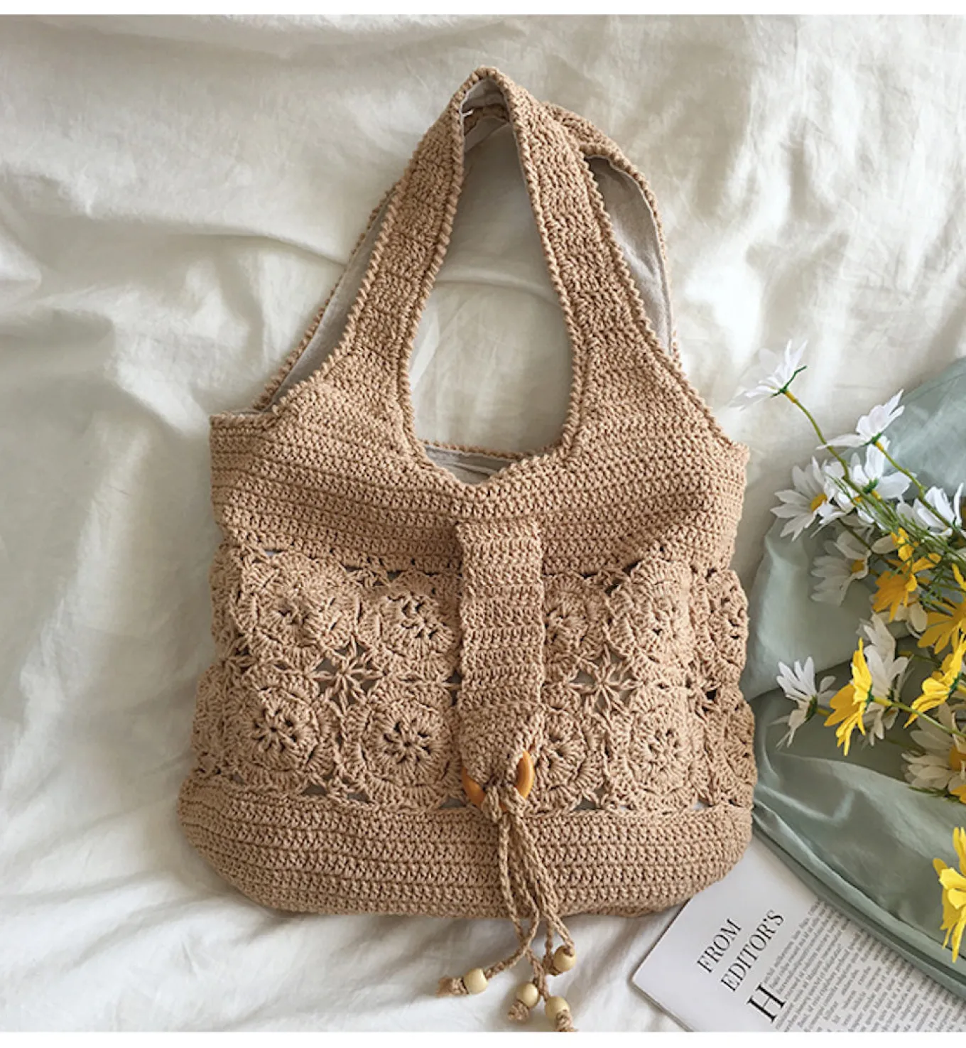 Elena Handbags Floral Cotton Knitted Shoulder Bag